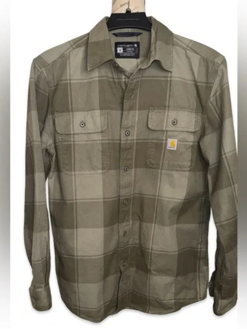 Carhartt Olive and Tan Plaid Long Sleeve Work Shirt